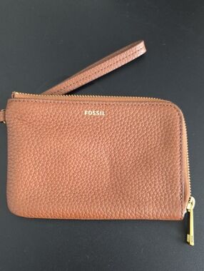 Fossil Cognac Pebbled Leather Wristlet